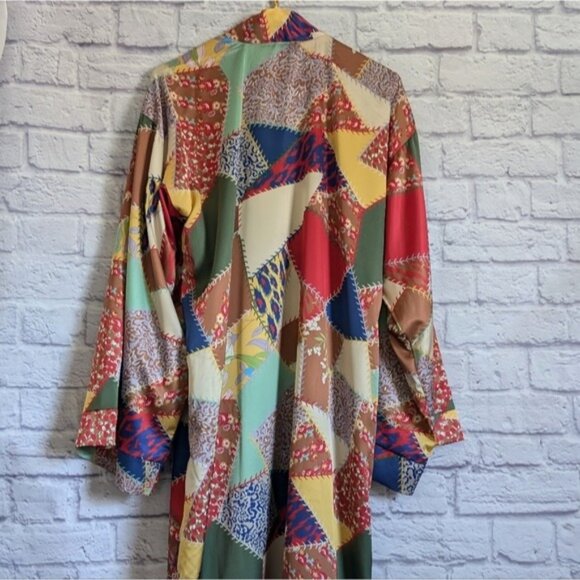 Nichole Lynel Silky Patchwork Print Kimono Cardigan Jacket NEW Multicolored Boho - Picture 4 of 6